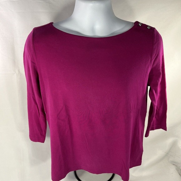 LAUREN RALPH LAUREN PINK LONG SLEEVE TOP SHIRT WOMENS LARGE BUTTON SHOULDER - Picture 1 of 14